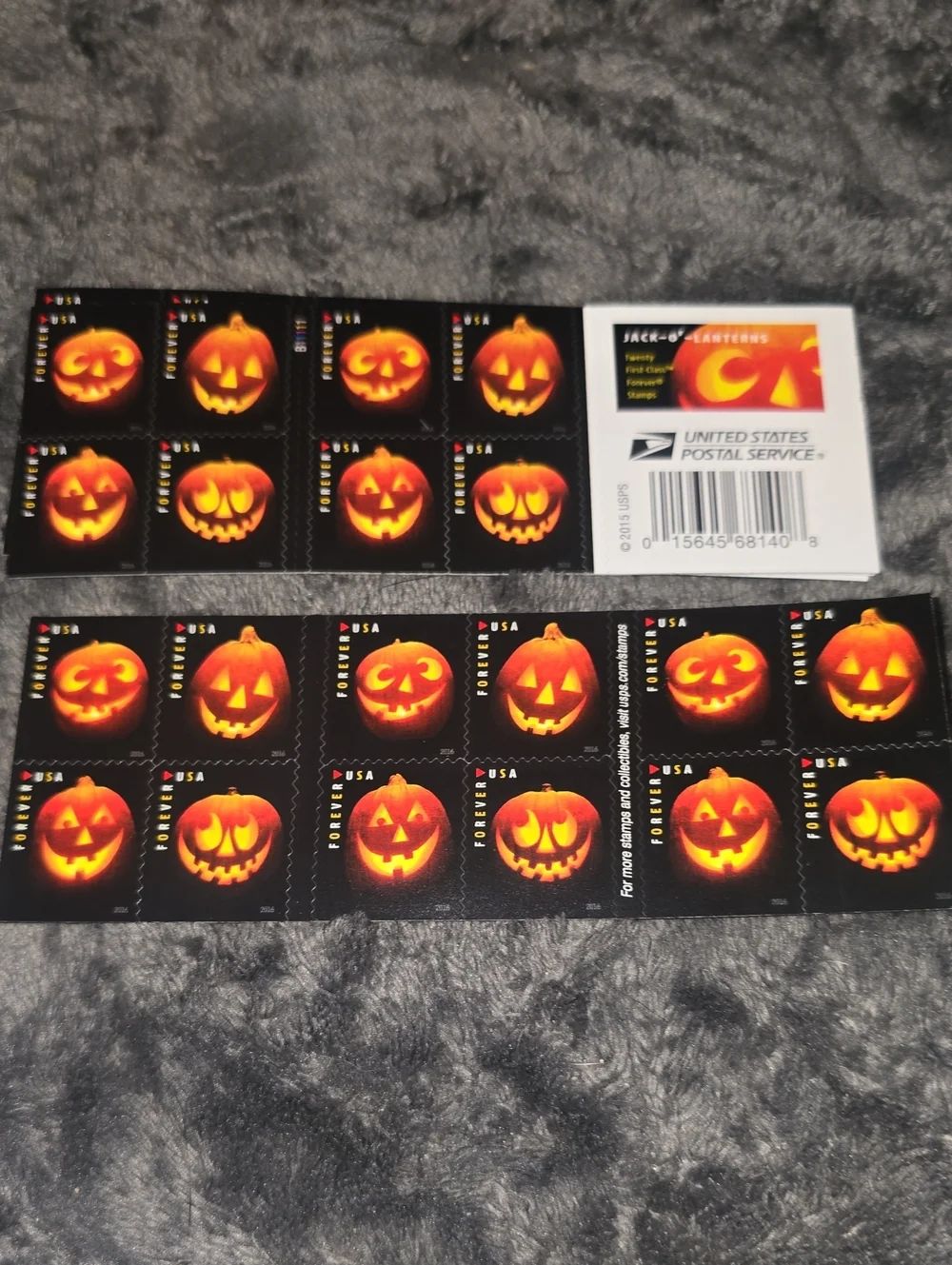 100 Jack O' Lantern Pumpkin 2016 Forever Postage Stamps USPS Halloween Skeleton